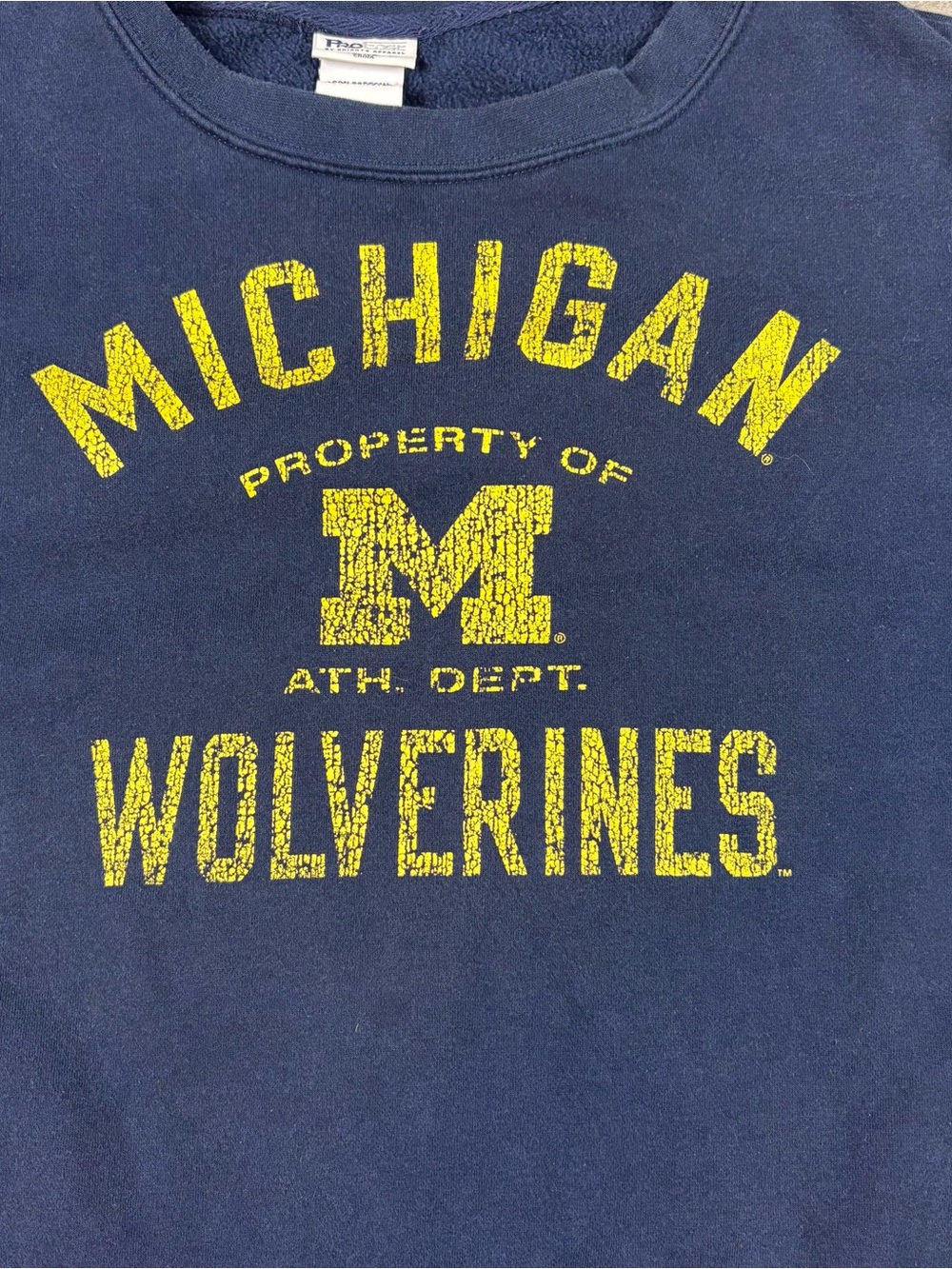 Y2k navy Michigan wolverine’s u of m spell out pro edge crewneck - Picture 3 of 4